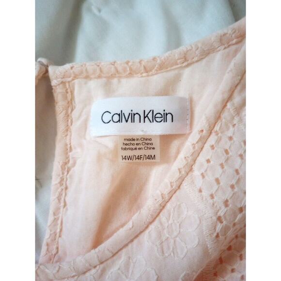 Calvin Klein Women's Cotton Eyelet Trapeze Dress Sz 14W New Lined Knee Length - Picture 5 of 11